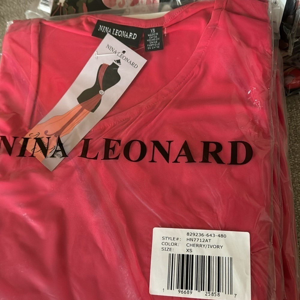 Nina Leonard Hot Pink Butter Soft Stretch Asymmetrical Tunic Tee Shirt XS - Picture 2 of 2